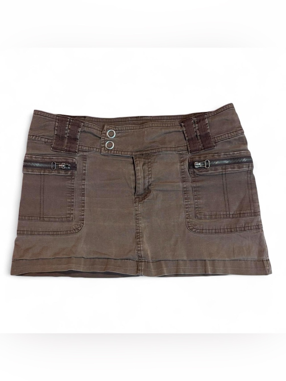 y2k Brown Cargo Mini Skirt with Zip Pocket